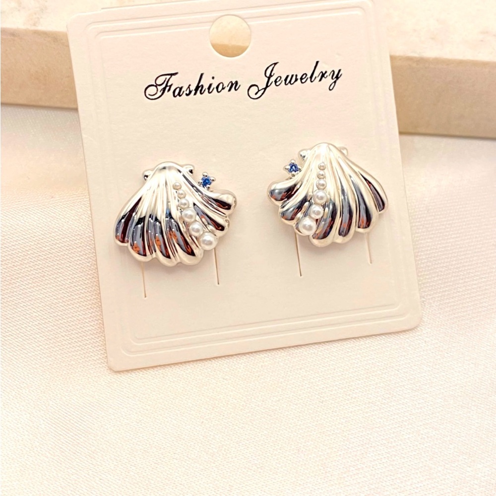 Silver and Blue Shell Earrings